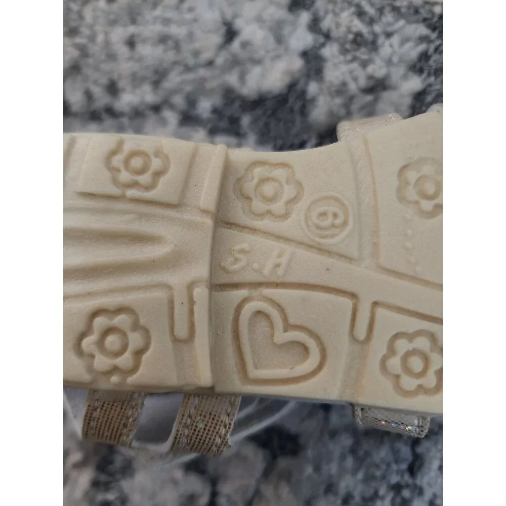 S.H. Toddler Girls Glittery Butterfly Slip-On Sandals Cream/Silver Size 6